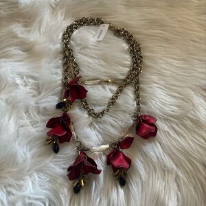 Chico's Red and Gold Floral Necklace